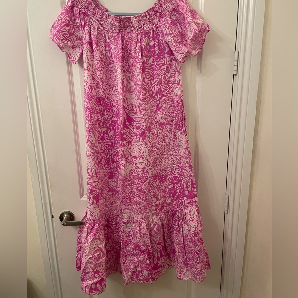 Lilly Pulitzer Pink and White Linen Maxi Dress